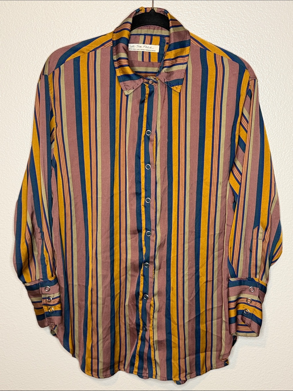 We The Free Women's Striped Button-Down in Mustard, Teal & Mauve size XS (bin14)